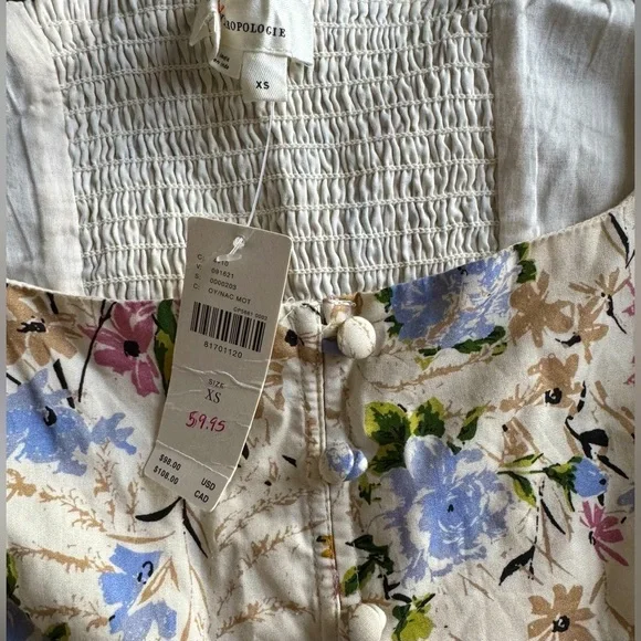 NWT Size S - By Anthropologie Puff-Sleeve Peplum Top (100% Cotton) - Picture 9 of 12